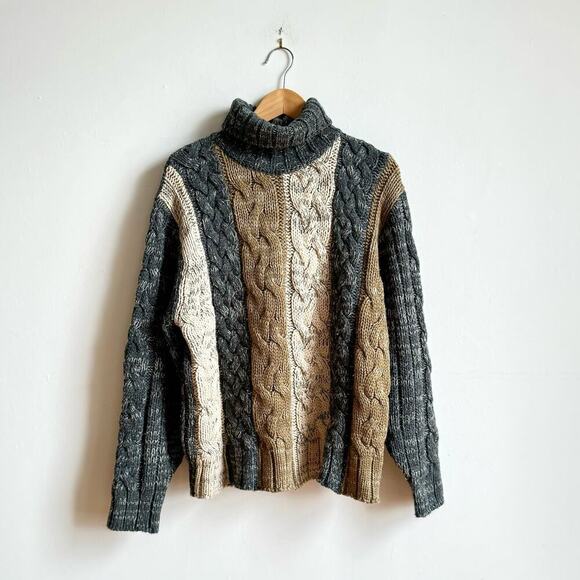 Vintage 90s MARLBORO CLASSICS Chunky Cable Knit Wool Blend Sweater - Picture 1 of 9